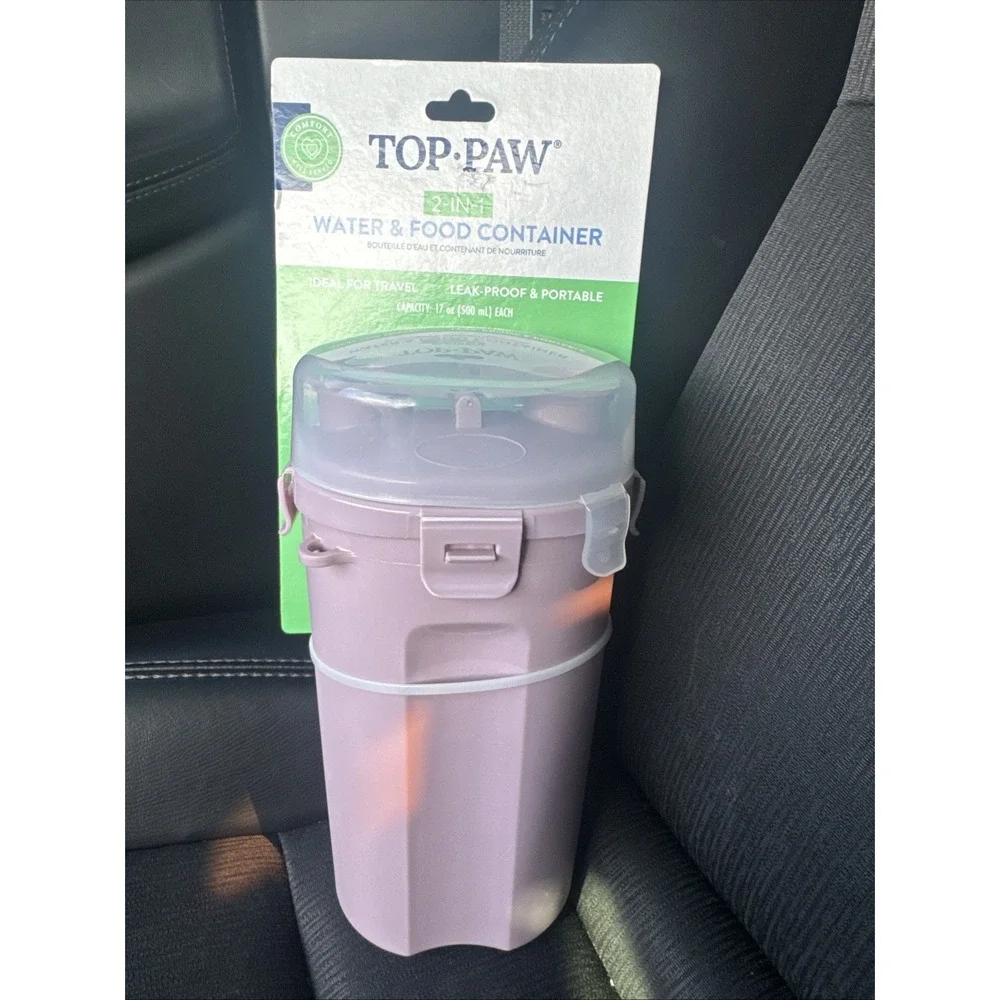 Top Paw For Travel Container For Dog 2-in-1‎ Food And Water Leak Proof Portable